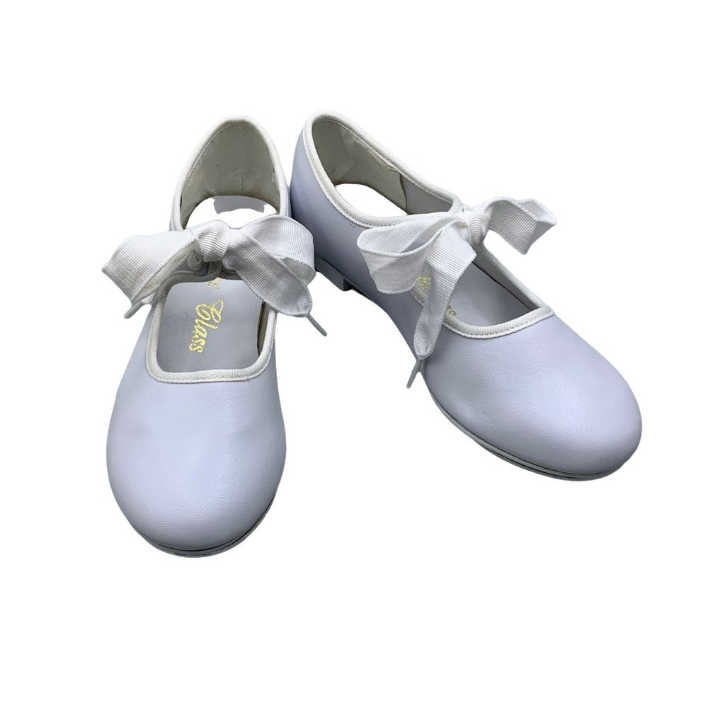 Dance Class Tyette White Tap Little Girl Sz 12.5 Shoes Tie Bow Dance Leather New